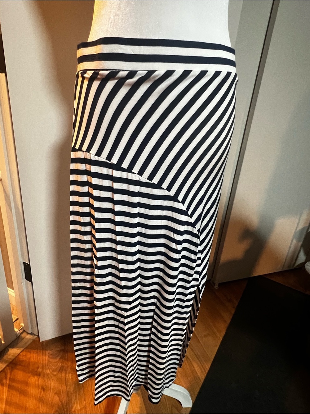 Time and Tru Navy & White Diagonal Stripe Maxi Skirt